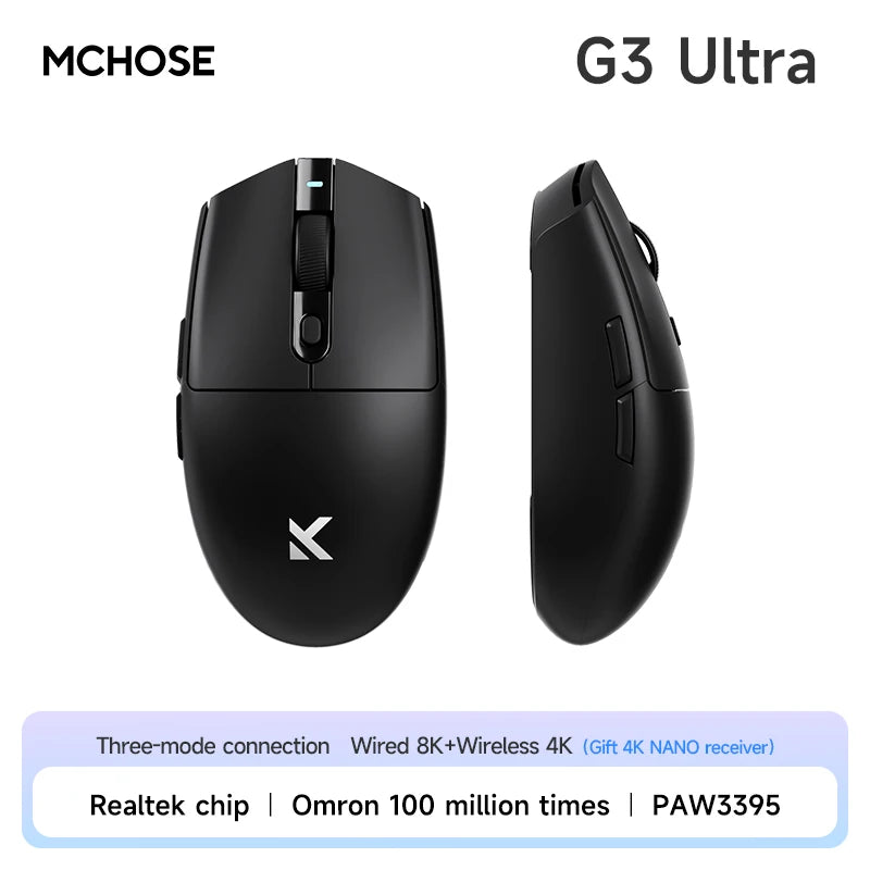 MCHOSE G3 Gaming Mouse  Buletooth 2.4G Paw3311 12000DPI Tri-mode Wireless Lightweight Mouse  Ergonomics Gamer Laptop PC