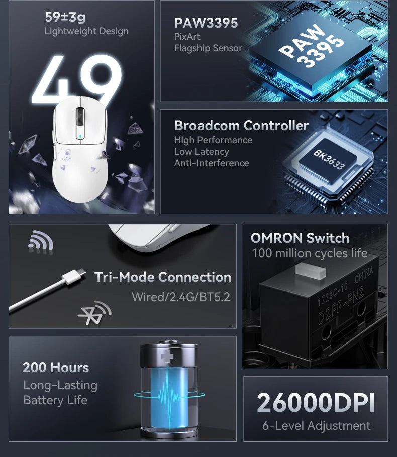 Attack Shark X11 X6 X3 R1 Wireless Gaming Mouse, RGB, Ergonomic, Macro Functions, Ultra-Light, Tri-Mode Bluetooth 2.4G Wired