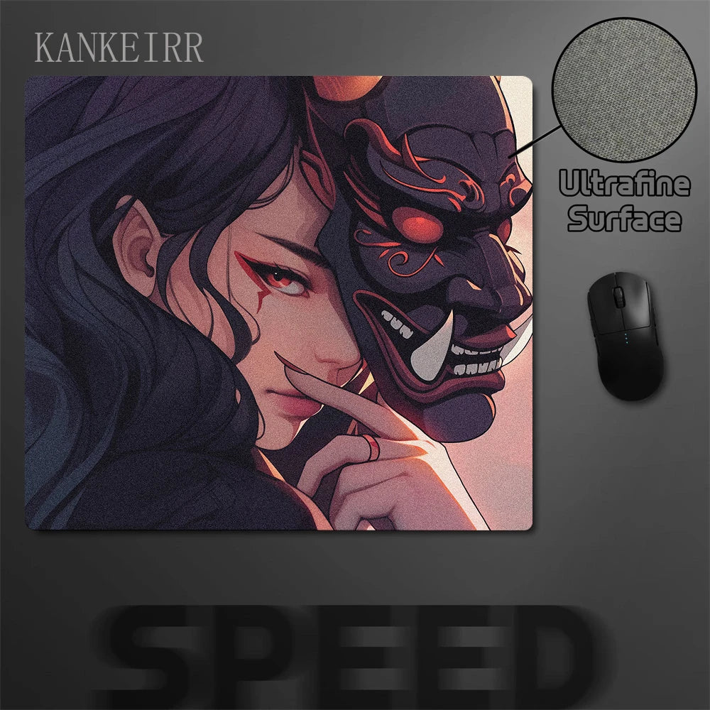 Japanese Oni Mask Girl Control Mousepad XXL Mouse Pad Electronic Sports Keyboard Pads Gaming Setup Accessories Mouse Mat 40x45
