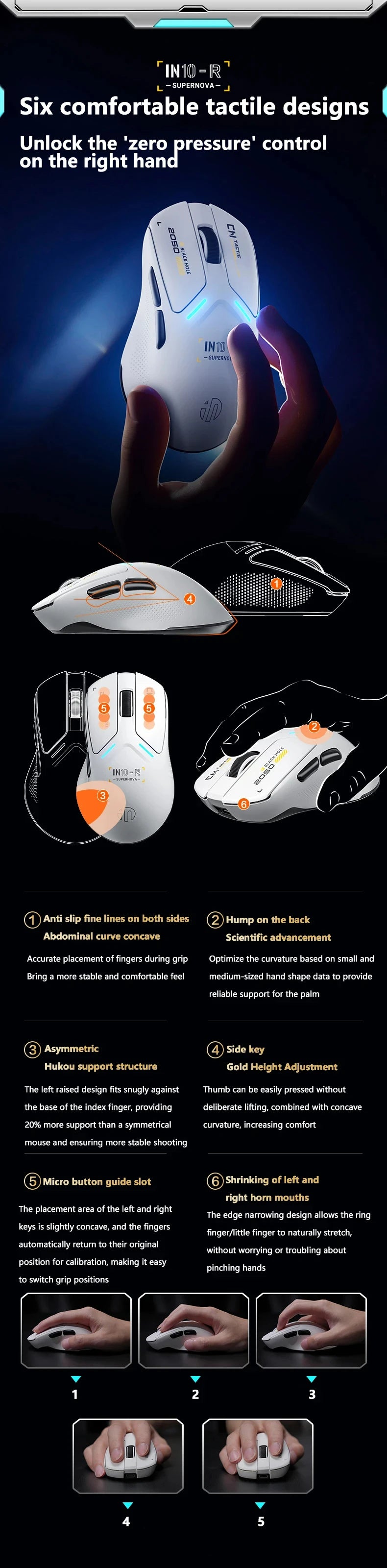 INPHIC IN10R Wireless Three-mode 8K Gaming Mouse PAW3395 Sensor Nano-scale Ice-feeling Coating 800mAh Lightweight Mouse