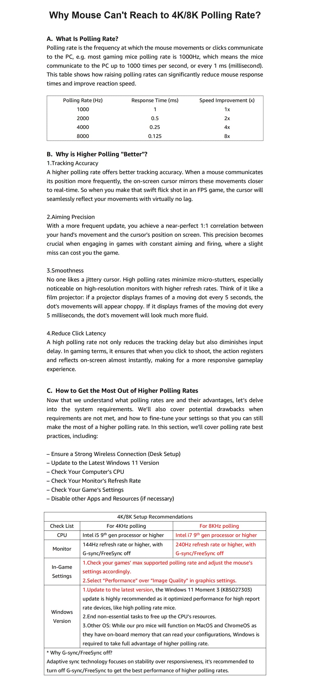 Rapoo VT1PRO/VT1PRO MAX Wireless Gaming Mouse 8KHz Polling Rate 26000 DPI Optical Sensor for Small/Medium Size Hands