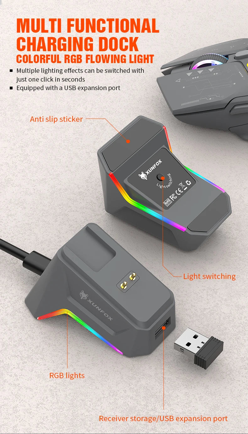 XUNFOX H2 wireless Bluetooth mouse RGB magnetic charging dual-mode e-sports game desktop laptop universal
