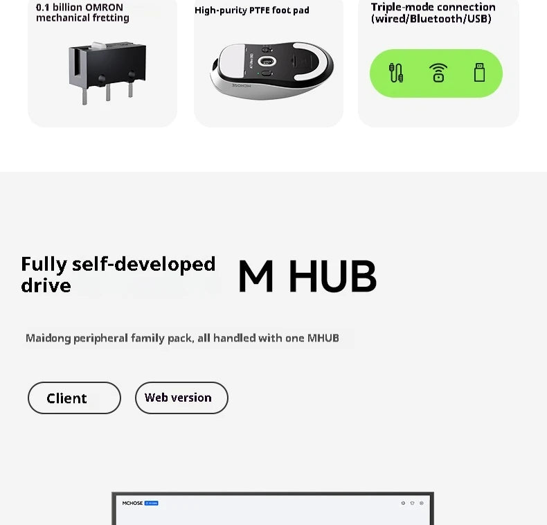 Mchose A7 Ultra RE Gaming Mouse Tri Mode Wireless Mouse 500mah Paw3950 Lightweight Ergonomic  42000 Dpi 8000hz For Pc Accessory