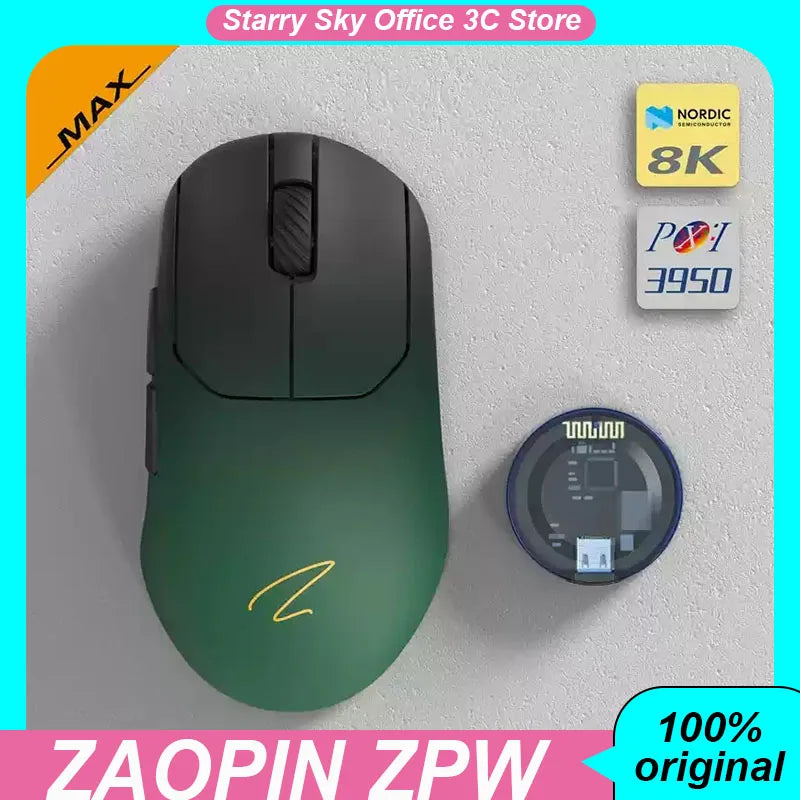 ZAOPIN ZPW Max Wireless Tri-mode Mouse Lightweight Nordic 52840 PAW3395 PAW3950 8K Receiver Custom PC Esports Laptop Gaming Mice