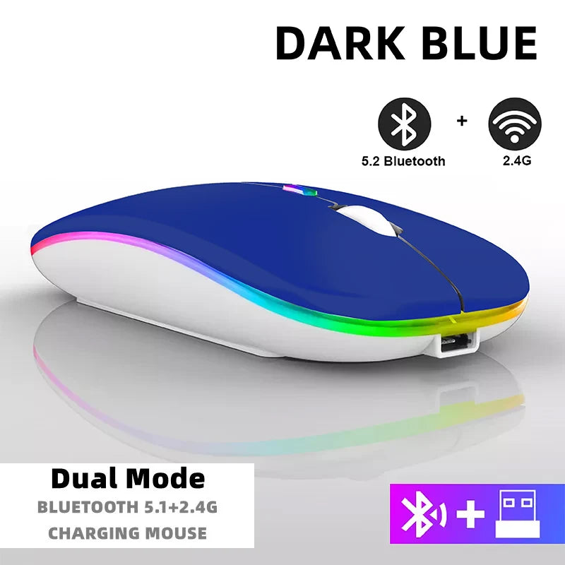 Tablet Phone Computer Bluetooth Wireless Mouse Rechargeable RGB Backlight Mice for iPad PC Laptop Tablet Phone 2.4GHz USB Mouse