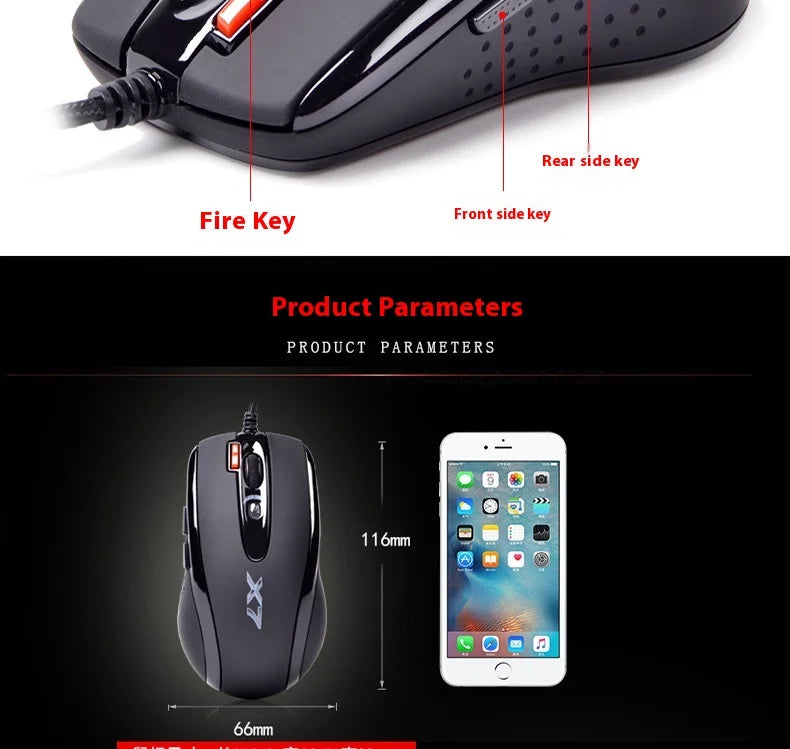 A4TECH Bloody X7-710K Mouse Wired Single-mode Quick Response Low Latency Gaming Mouse PC Office Accessory World of Warcraft Mice