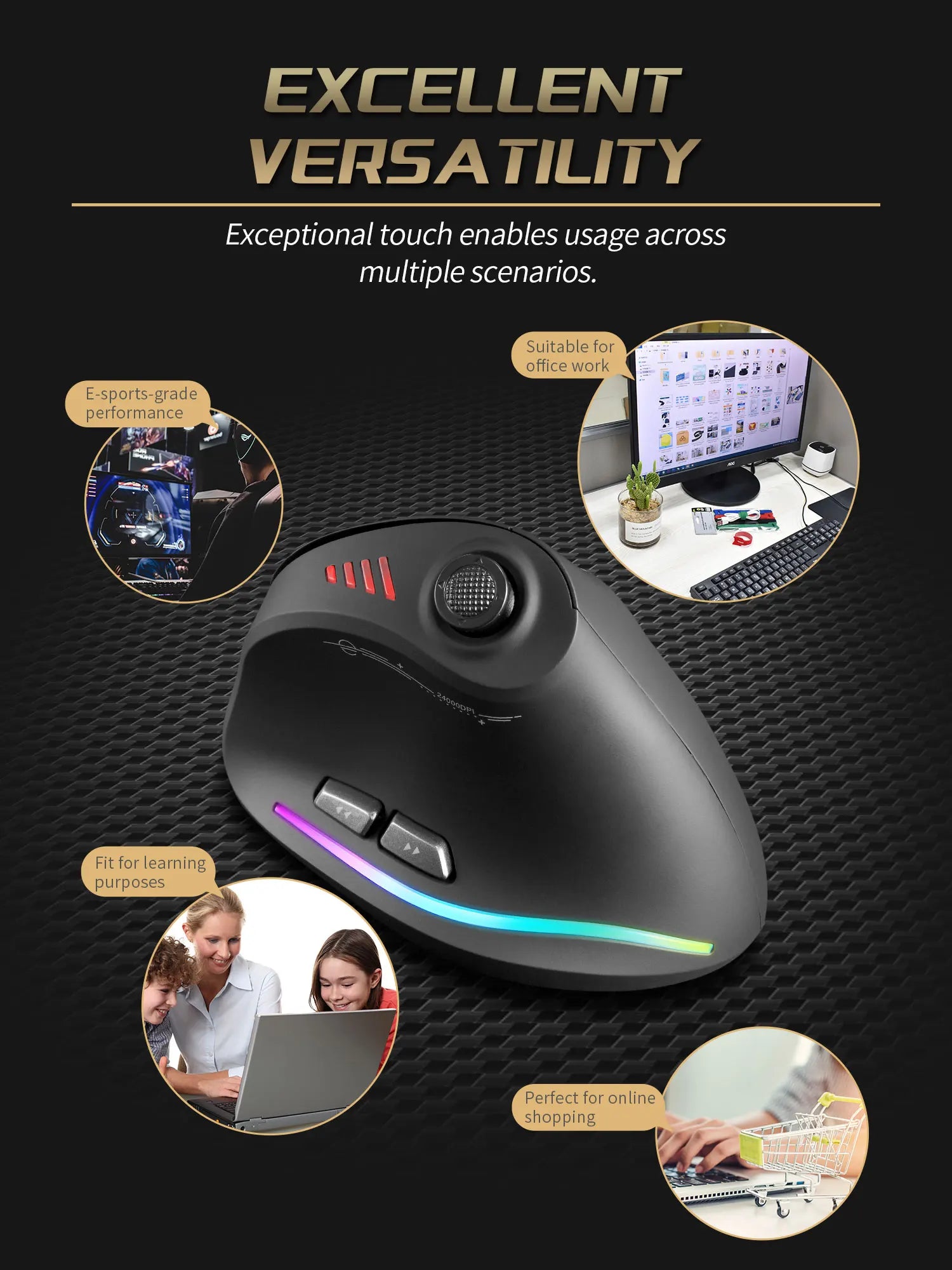 ZELOTES F18 Wireless Mouse Programming Ergonomic Mouse 2.4G Mute 24000 DPI Bluetooth Game Mouse for Laptop PC Computer Desktop