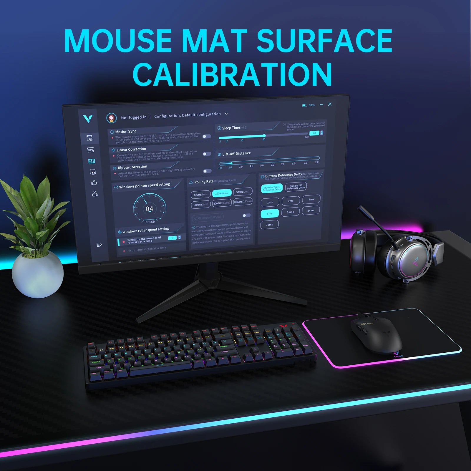 Rapoo VT1PRO/VT1PRO MAX Wireless Gaming Mouse 8KHz Polling Rate 26000 DPI Optical Sensor for Small/Medium Size Hands